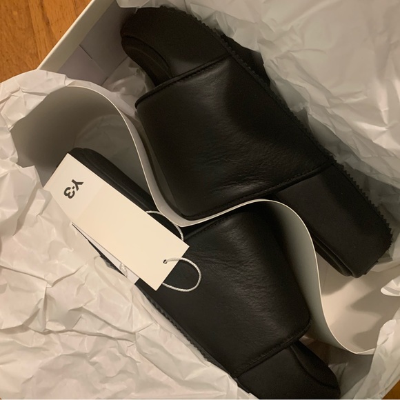 Y-3 - Men's Black Cushioned Black Platform Slides - Picture 1 of 6